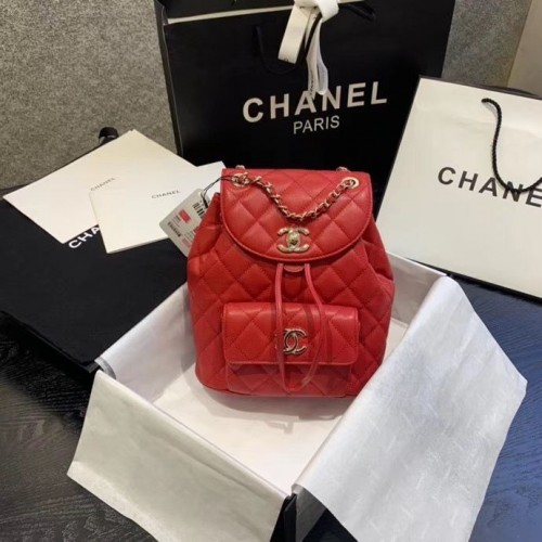 Chanel backpack Grained Calfskin Gold-Tone Metal AS1371 Red