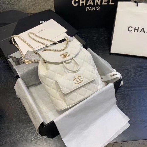 Chanel backpack Grained Calfskin Gold-Tone Metal AS1371 White