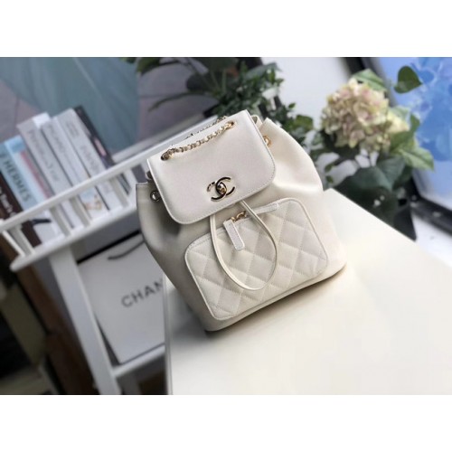 Chanel backpack Grained Calfskin Gold-Tone Metal A57571 white