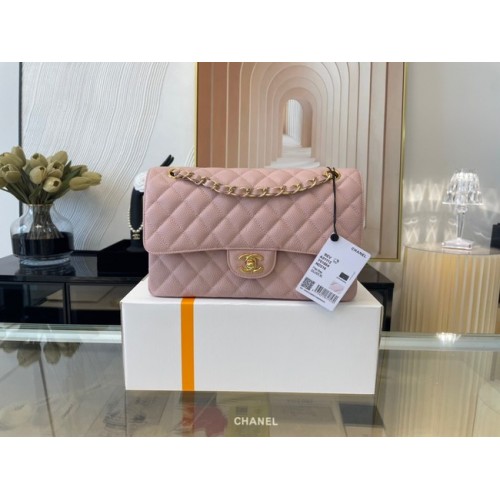 Chanel classic handbag Grained Calfskin gold-Tone Metal 01112 Cherry Blossom powder