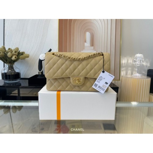 Chanel classic handbag Grained Calfskin&gold Metal 01112 apricot