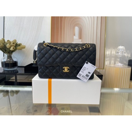 Chanel classic handbag Grained Calfskin&gold Metal 01112 black