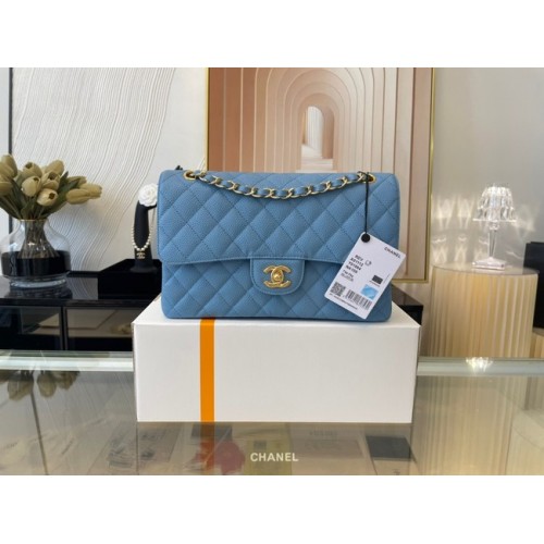 Chanel classic handbag Grained Calfskin&gold Metal 01112 sky blue
