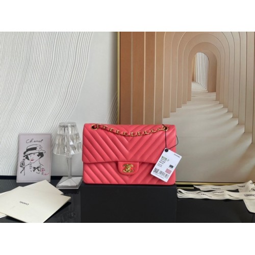 Chanel classic handbag Lambskin gold Metal V01112 rose