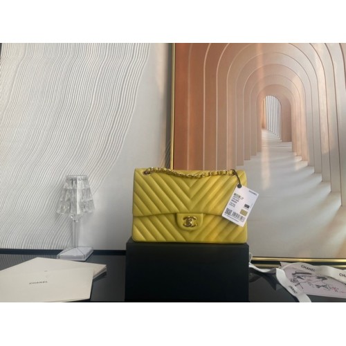 Chanel classic handbag Lambskin gold Metal V01112 yellow