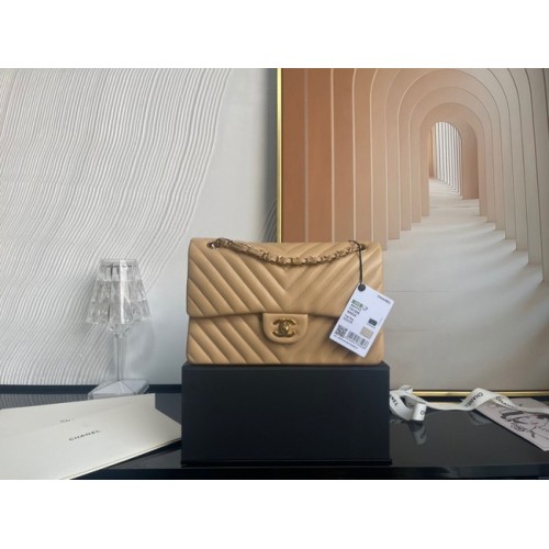 Chanel classic handbag Lambskin silver Metal V01112 brown