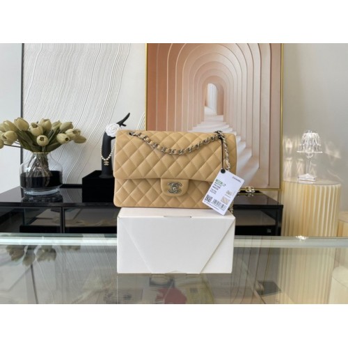 Chanel classic handbag Lambskin&silver Metal 01112 apricot