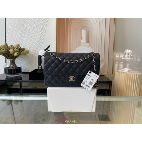 Chanel classic handbag Lambskin&silver Metal 01112 black