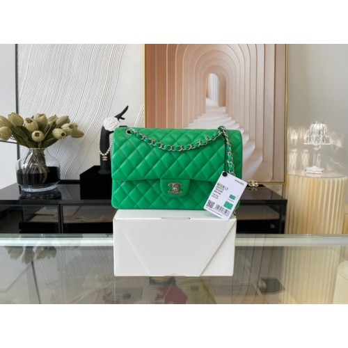 Chanel classic handbag Lambskin&silver Metal 01112 green