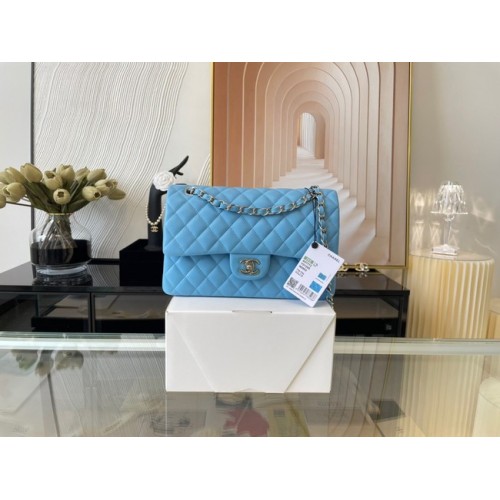 Chanel classic handbag Lambskin&silver Metal 01112 sky blue