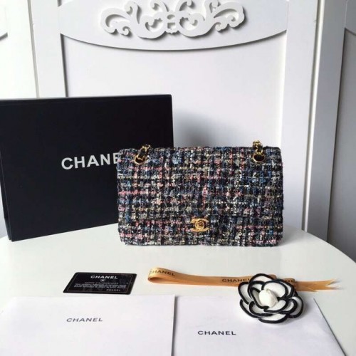 Chanel classic handbag Tweed Braid Gold-Tone Metal A01112-3