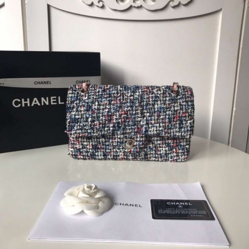 Chanel classic handbag Tweed Braid Silver-Tone Metal A01112-1