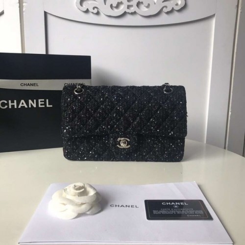 Chanel classic handbag Tweed Braid Silver-Tone Metal A01112-2