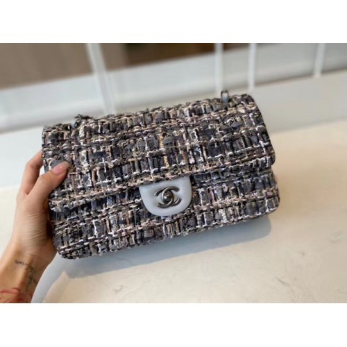 Chanel classic handbag Tweed silver-Tone Metal A01112-3
