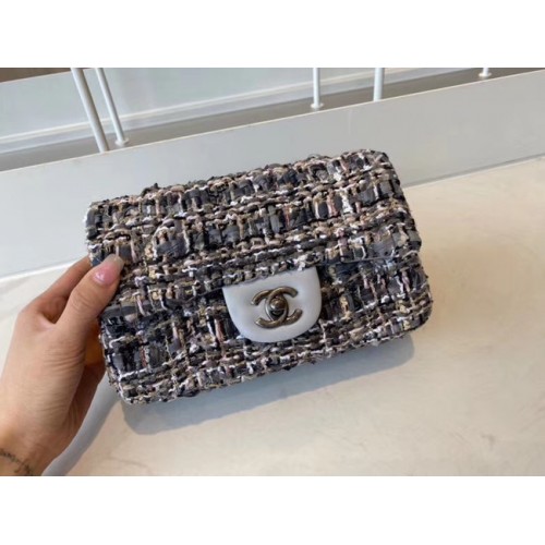 Chanel classic handbag Tweed silver-Tone Metal A01116-5