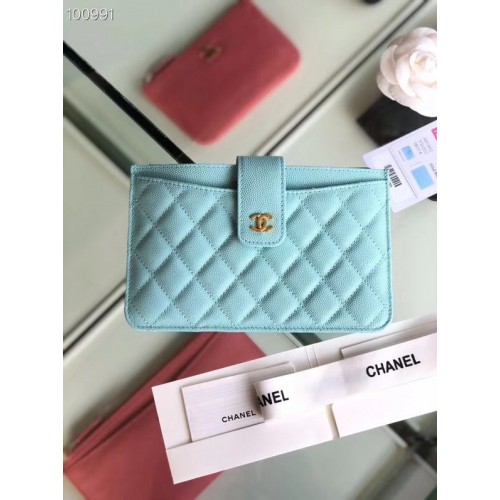 Chanel classic pouch Grained Calfskin Gold-Tone Metal A81902 sky blue