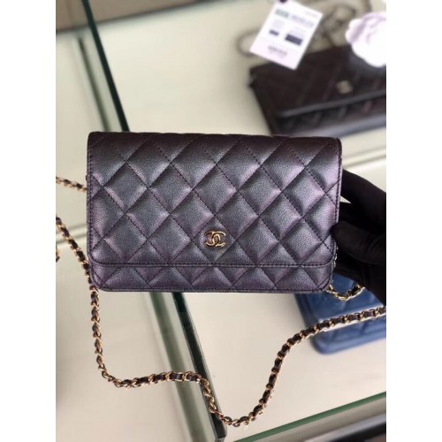 Chanel classic wallet on chain Grained Calfskin gold-Tone Metal 33814 Pearlescent black