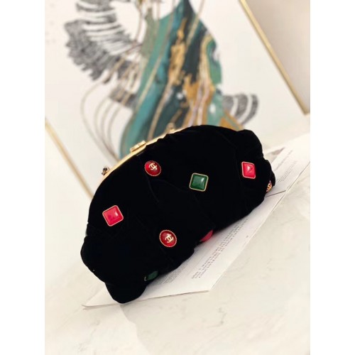 Chanel clutch  Velvet Black Gold-Tone Metal AB2137