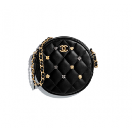 Chanel clutch with chain Lambskin Gold-Tone Metal A81620 black