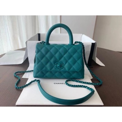 Chanel coco mini flap bag with top handle AS2215 green