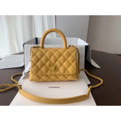 Chanel coco mini flap bag with top handle AS2215 yellow