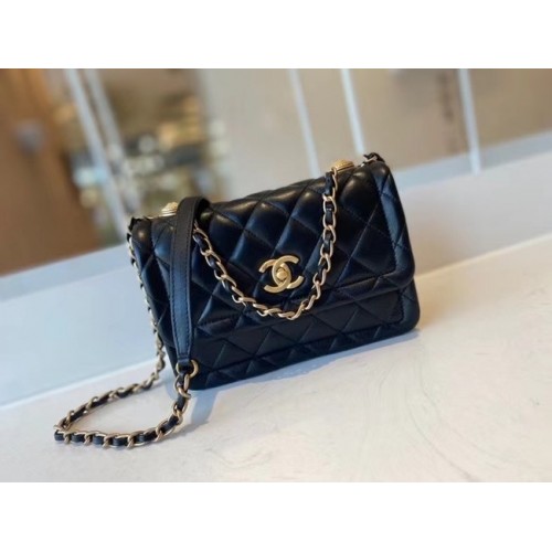 Chanel flap bag Calfskin Gold-Tone Metal AS2055 black