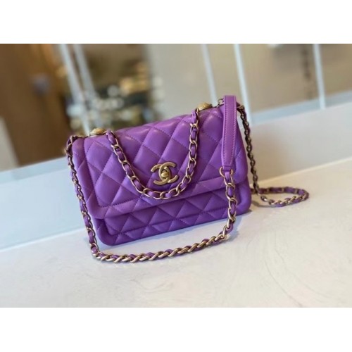 Chanel flap bag Calfskin Gold-Tone Metal AS2055 purple