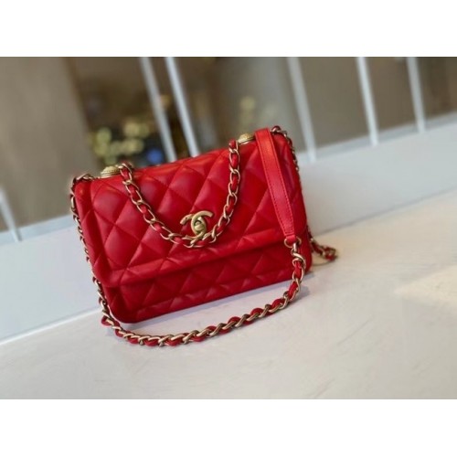 Chanel flap bag Calfskin Gold-Tone Metal AS2055 red