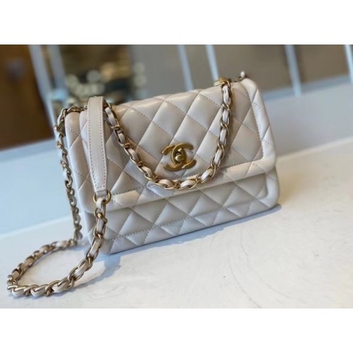 Chanel flap bag Calfskin Gold-Tone Metal AS2055 white