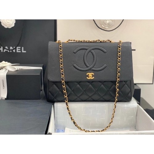 Chanel flap bag Grained Calfskin Gold-Tone Metal A92233 black