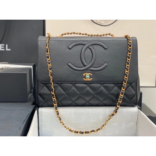 Chanel flap bag Lambskin Gold-Tone Metal A92233 black