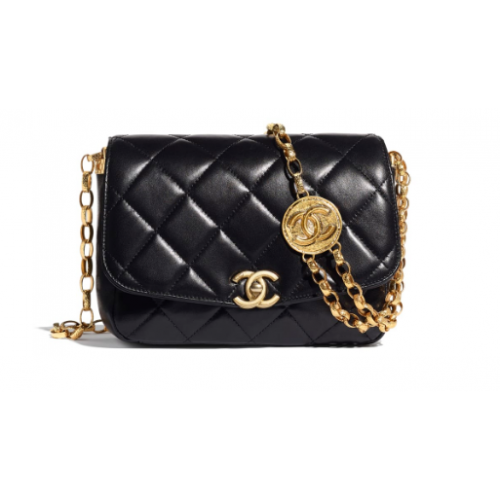 Chanel flap bag Lambskin Gold-Tone Metal AS2222 black