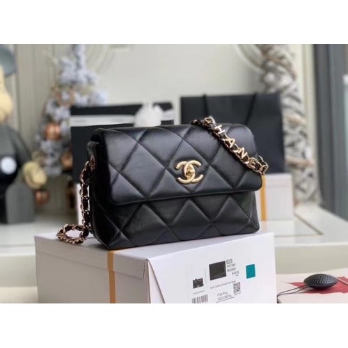 Chanel flap bag Lambskin Gold-Tone Metal AS2299 black