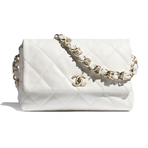 Chanel flap bag Lambskin Gold-Tone Metal AS2299 White