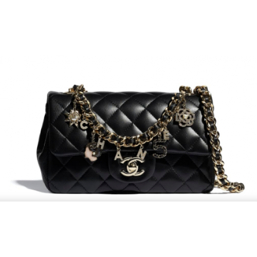 Chanel flap bag Lambskin Gold-Tone Metal AS2326 Black