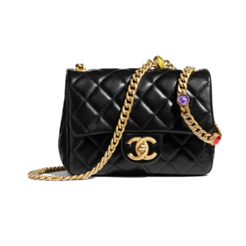 Chanel flap bag Lambskin Resin Gold-Tone Metal AS2379 Black