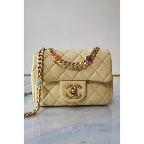 Chanel flap bag Lambskin Resin Gold-Tone Metal AS2379 Yellow