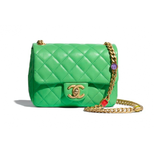 Chanel flap bag Lambskin Resin Gold-Tone Metal AS2379 green