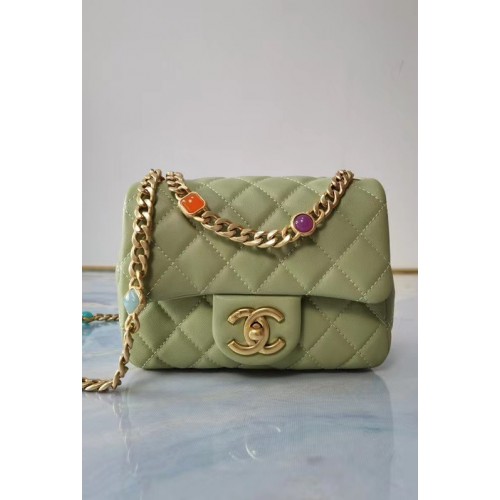 Chanel flap bag Lambskin Resin Gold-Tone Metal AS2379 light green