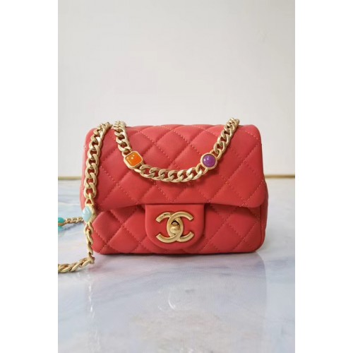 Chanel flap bag Lambskin Resin Gold-Tone Metal AS2379 red