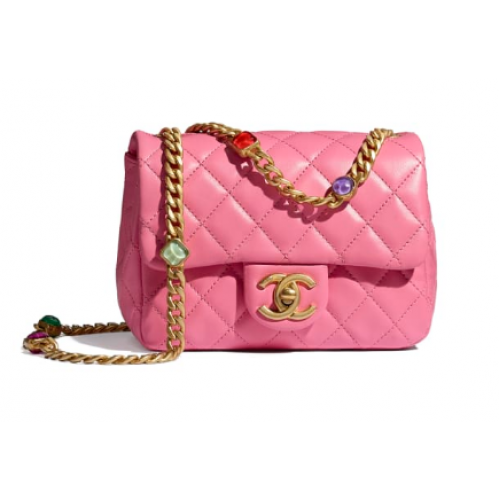 Chanel flap bag Lambskin Resin Gold-Tone Metal AS2379 Pink