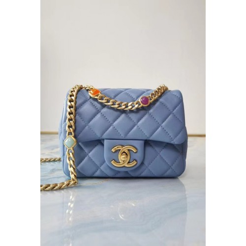 Chanel flap bag Lambskin Resin Gold-Tone Metal AS2379 sky blue