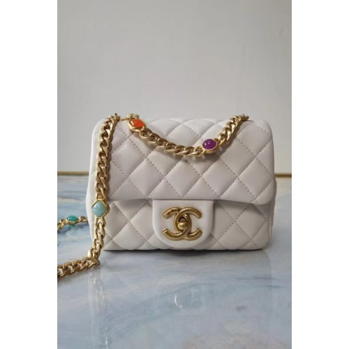 Chanel flap bag Lambskin Resin Gold-Tone Metal  AS2379 white