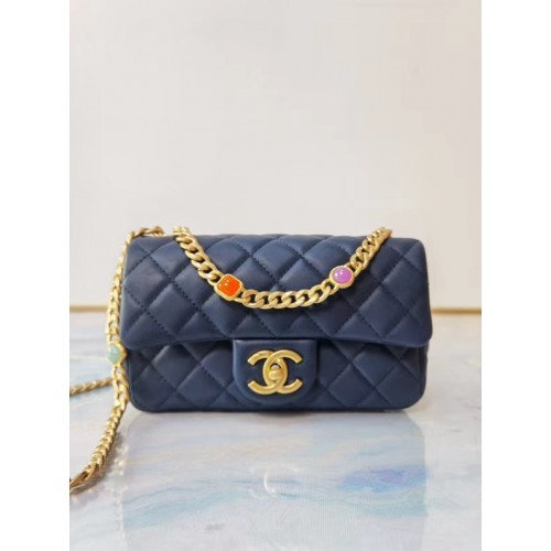 Chanel flap bag Lambskin Resin Gold-Tone Metal AS2380 Navy