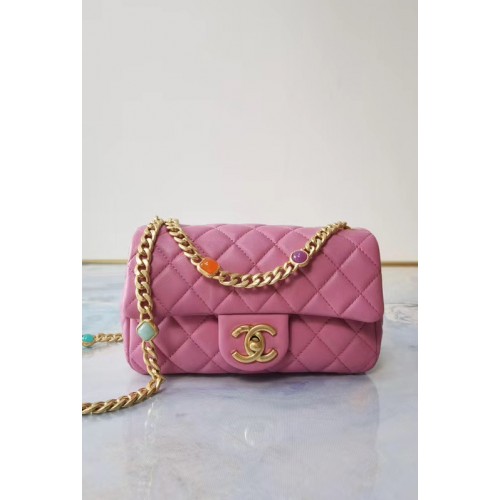 Chanel flap bag Lambskin Resin Gold-Tone Metal AS2380 Pink