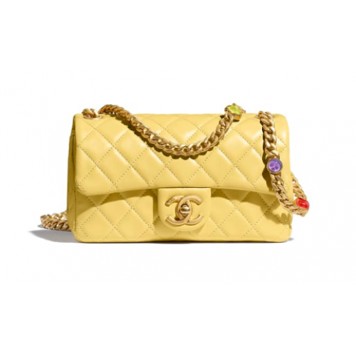 Chanel flap bag Lambskin Resin Gold-Tone Metal AS2380 Yellow