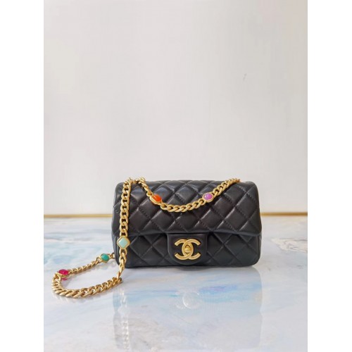 Chanel flap bag Lambskin Resin Gold-Tone Metal AS2380 black