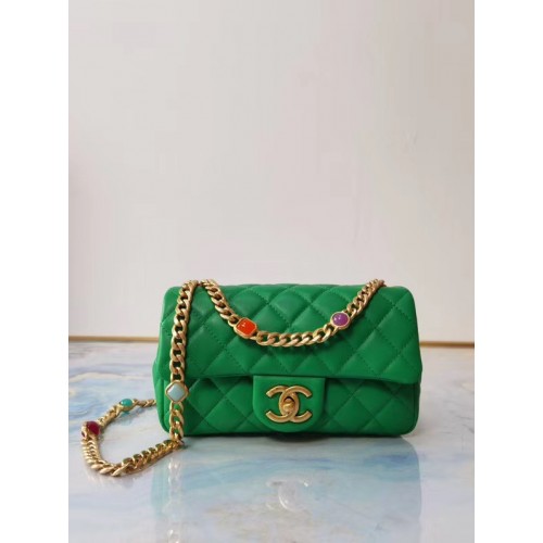 Chanel flap bag Lambskin Resin Gold-Tone Metal AS2380 green
