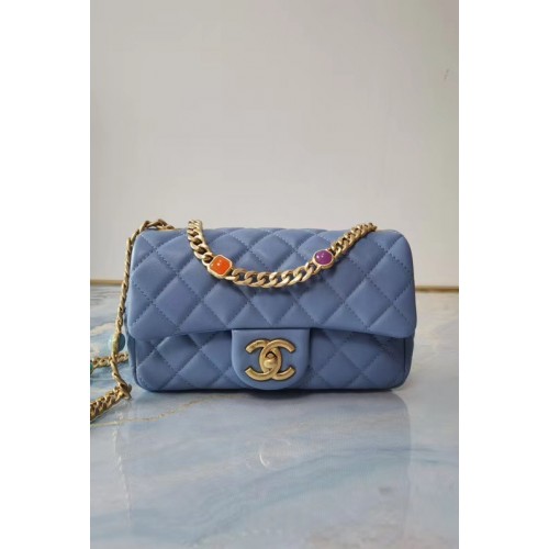 Chanel flap bag Lambskin Resin Gold-Tone Metal AS2380 light blue