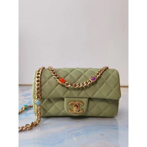 Chanel flap bag Lambskin Resin Gold-Tone Metal AS2380 light green